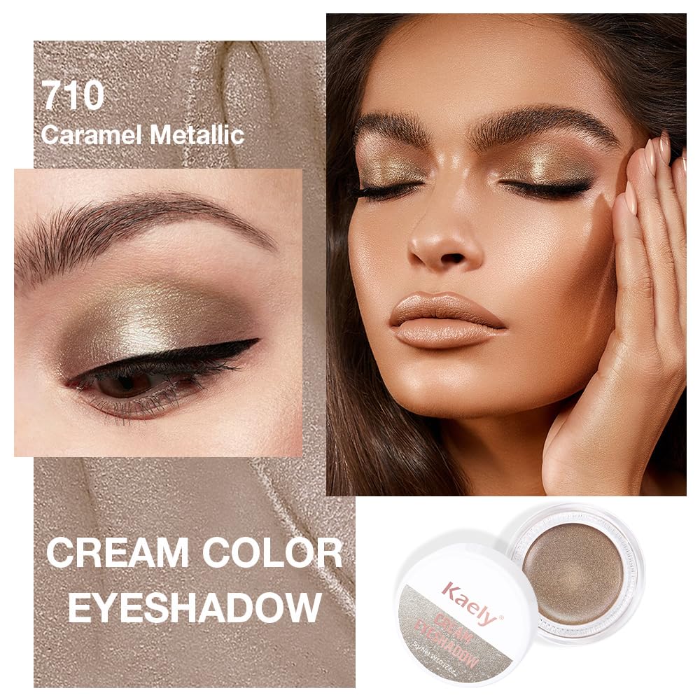 Cream Glitter Caramel Shimmer Metallic Eyeshadow Palette Makeup, Natural Single Mini Instant Holographic Eyeshadow For Women, Sombras Crema Para Ojos, Talc, Paraben & Cruelty Free, 710-BrightBean Baby
