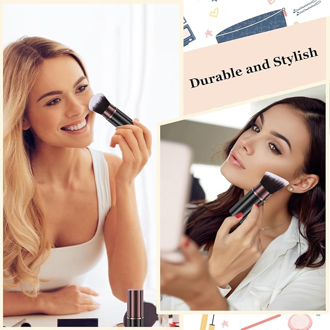 Retractable Makeup Brush, Travel Kabuki Powder Makeup Brush 2 Pack, Foundation Face Blush Brushes for Blending Liquid, Blush, Bronzer, Buffing, Sunscreen,Flawless Cosmetics-BrightBean Baby
