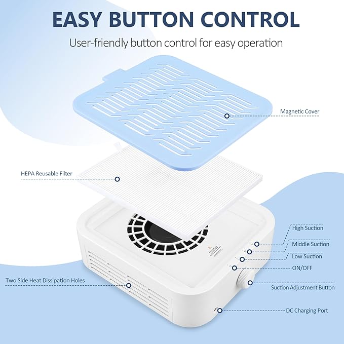 LIONVISON Nail Dust Collector for Salons: Manicure Pedicure Tool for Beginners DIY Nail Tech With Reusable Filter-BrightBean Baby