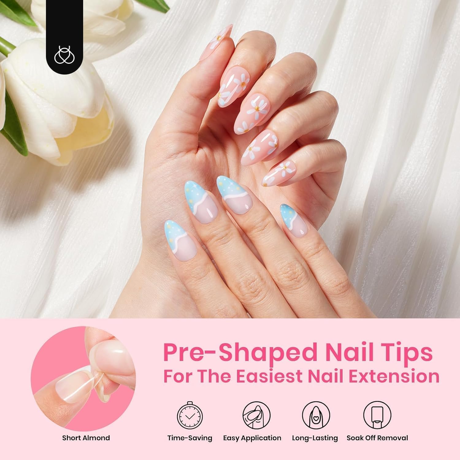 Beetles Gel Short Almond Nail Tips, 288Pcs Pre-Shape Clear Short Almond Gel Press On Nail Fake Nails Easy Nail Extension Full Cover False Nails for Gel Nail Polish Gelly Tips DIY Nail Salon-BrightBean Baby