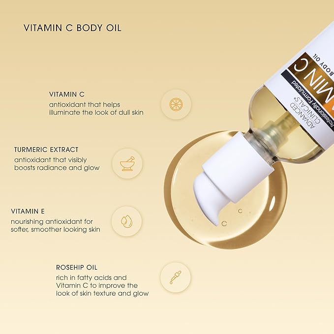 Advanced Clinicals Vitamin C illuminating Body Oil For Women & Men |Vitamin C Oil Skin Care Body Moisturizer With Vitamin E + Botanicals To Help Improve Appearance Of Dark Spots + Dry Skin, 2 Piece-BrightBean Baby