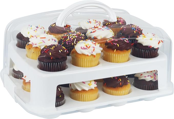 EXTRA TALL Cupcake Carrier 24 Count, 24 Cupcake Holder with Lid -Spacious 3.5” Tall Tiers Accommodate 24 Tall Frosted Cupcakes, Won't Smush! Cupcakes Containers Muffin Storage Container/ Muffin Holder