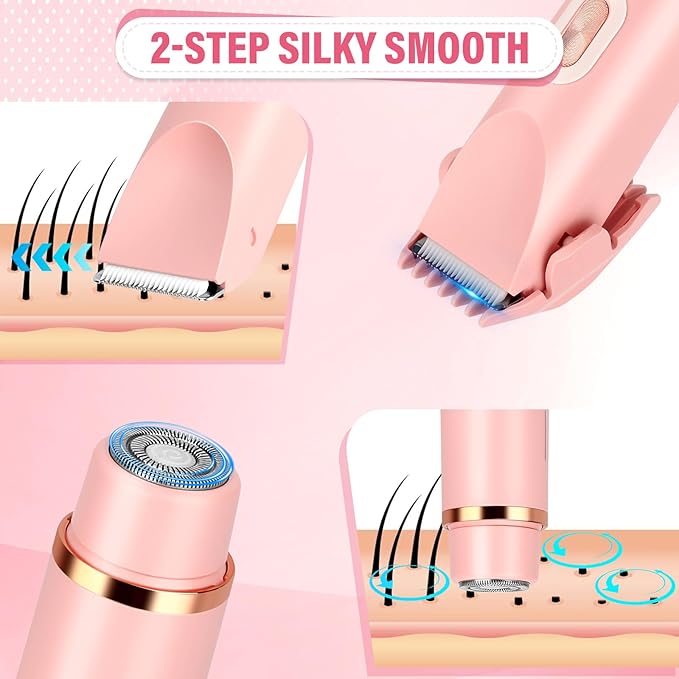 Women's Bikini Trimmer, 2-in-1 Electric Shaver for Bikini Line, Legs, Underarms, Face - Waterproof Women's Electric Shaver for Sensitive Skin, USB Rechargeable (Purple) (Pink)-BrightBean Baby