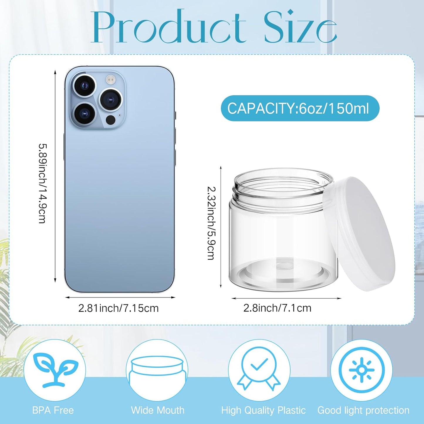 SATINIOR 100 Pcs Plastic Jars with Lids Small Containers Lids Wide Mouth Small Plastic Containers for Lotion Cream Rhinestones Body Butters Travel Storage(6 oz, Clear)-BrightBean Baby