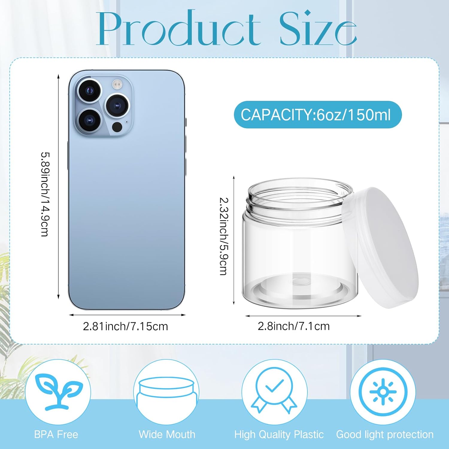 SATINIOR 100 Pcs Plastic Jars with Lids Small Containers Lids Wide Mouth Small Plastic Containers for Lotion Cream Rhinestones Body Butters Travel Storage(6 oz, Clear)-BrightBean Baby