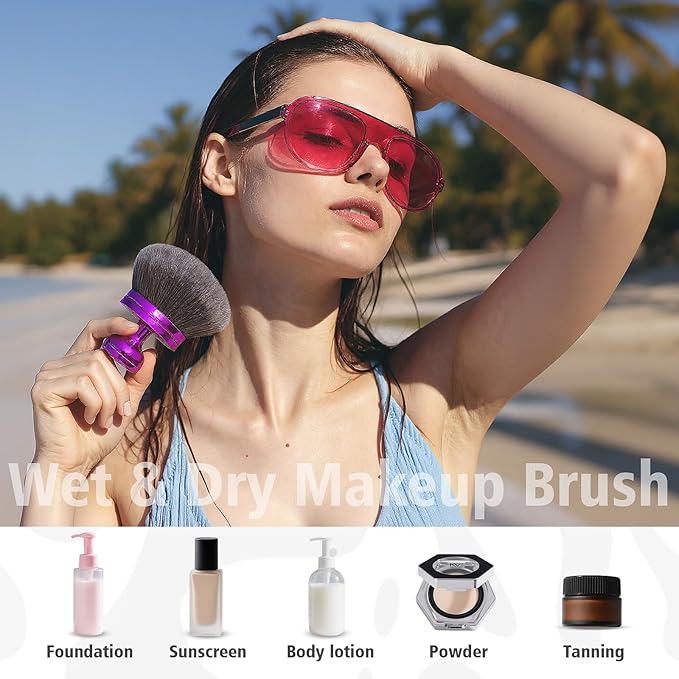 Self Tanner Brushes- Extra Large Body Kabuki Brush & Tanning Mitt, 2 Pcs, Big Body Makeup Brush for Legs, Face, Soft Self Tanning Glove Applicator for Fake Tan, Foundation, Lotion, Makeup (Purple)-BrightBean Baby