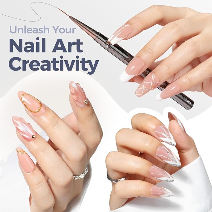 UNA GELLA Nail Art Brushes Metallic, Liner Pens 5Pcs Set For Nail Art Gel Polish, Gray Color, Detail Nail Art Design Painting Brush Set For Nails Gel Fine Drawing Nail Tools, 6/9/11/15/18mm Sizes-BrightBean Baby