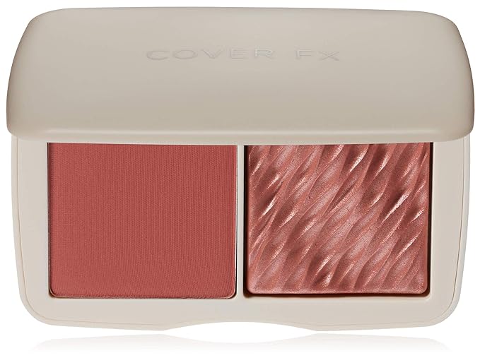COVER FX Monochromatic Powder Blush Duo - Spiced Cinnamon: Terracotta Flush - Matte + Shimmer Finish - Create Custom, High Impact Color-BrightBean Baby