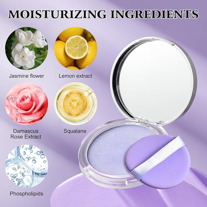 Chillab Lavender Matte Powder, Gel-like Formula Oil-Control Primer & Setting Powder, Polvos Compactos Matte Powder for Silky Blurring Oil Control-BrightBean Baby