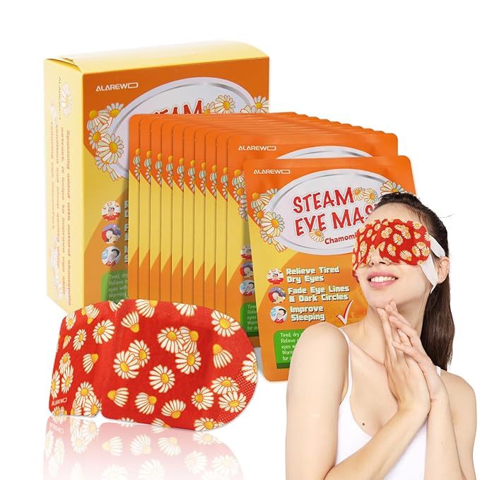 Steam Eye Mask Self Heating Moist Eye Compress Disposable SPA Warm Eye Mask 10 Packs for Dry Eyes, Eye Fatigue, Stress Relief, Soothing Headache Travel Trouble Sleeping (Chamomile)-BrightBean Baby