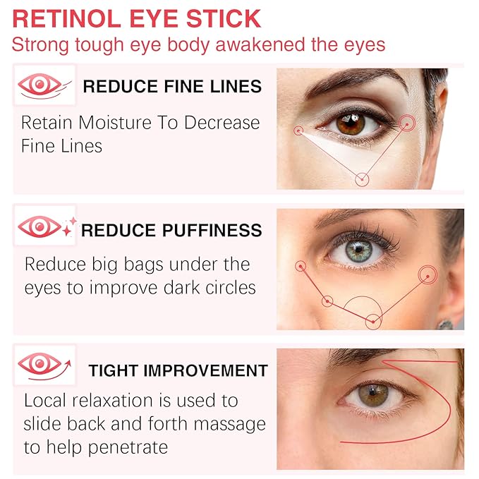 Retinol Eye Stick, Under Eye Cream Anti Aging Eye Brightener Stick, Retinol Brightening Eye Cream Retinol Eye Cream for Dark Circles and Puffiness, Wrinkles Hydrating Remove Eye Bags-BrightBean Baby