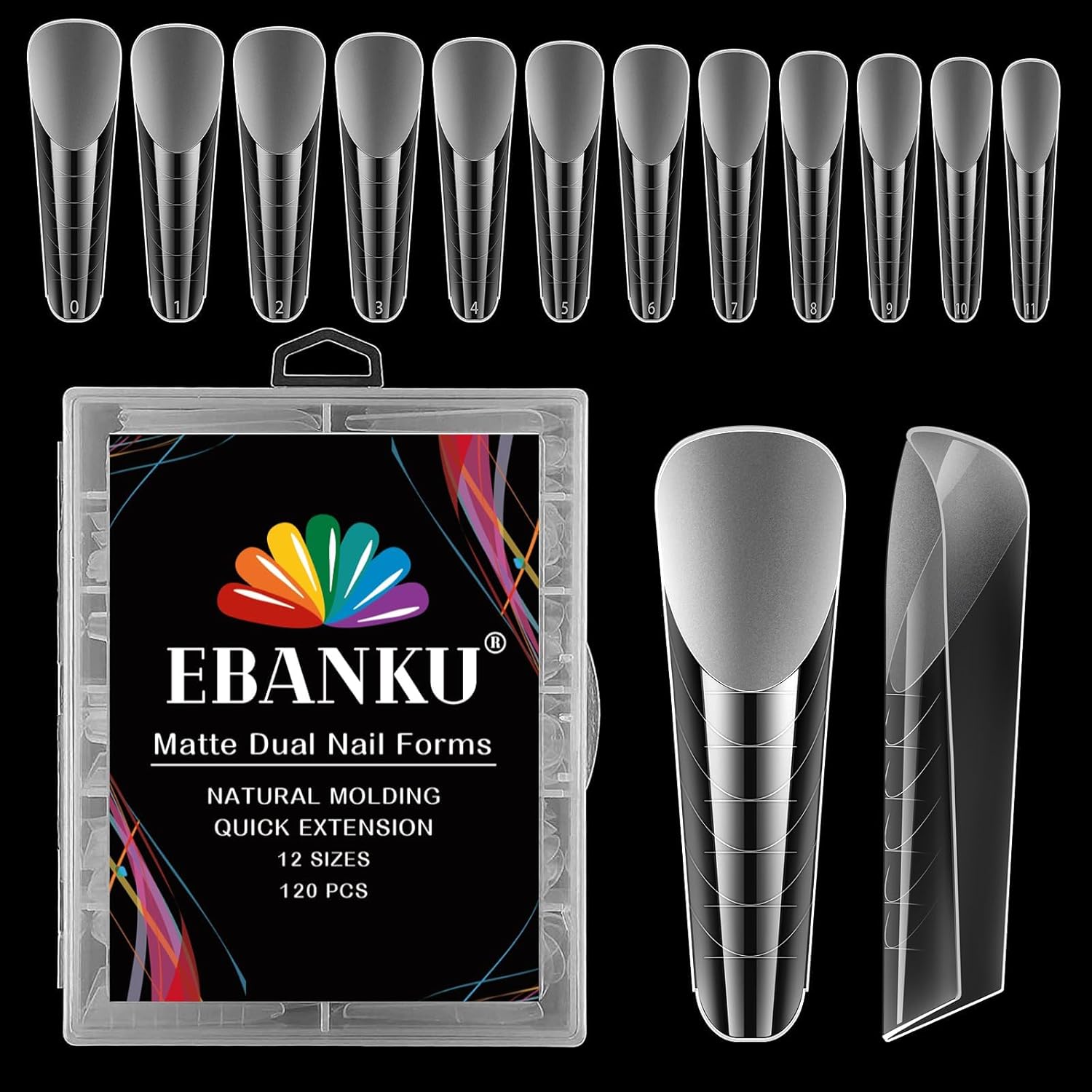 EBANKU 120Pcs Matte Dual Nail Forms, Square Poly Extension Gel Nail Forms Full Cover Nail Molds for Solid Builder Nail Gel Nail Art Design Salon&DIY 12 Sizes-BrightBean Baby
