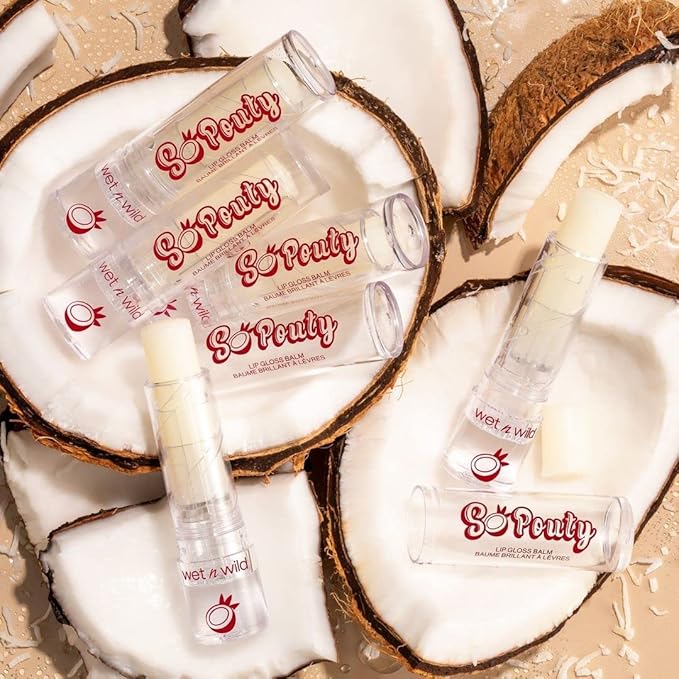 wet n wild Perfect Pout So Pouty Shine Tinted Lip Balm Coconut Flavored, Hyaluronic Acid, Vegan Collagen, Moisturizing For Dry Lip Care, Clear (Pack of 2)-BrightBean Baby
