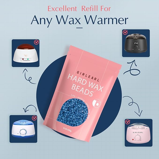 Hard Wax Beads, 1lb Wax Beans for Hair Removal, Hard Wax for Women Sensitive Skin at Home, Wax Refill Perfect for Brazilian Bikini, Eyebrow, Legs, Facial and Full Body with Chamomile Formula-BrightBean Baby