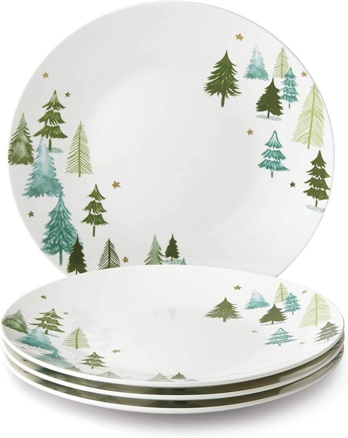 Lenox 880068 Balsam Lane 4-Piece Dinner Plate Set(Green), Christmas Drinkware, Holiday Hosting