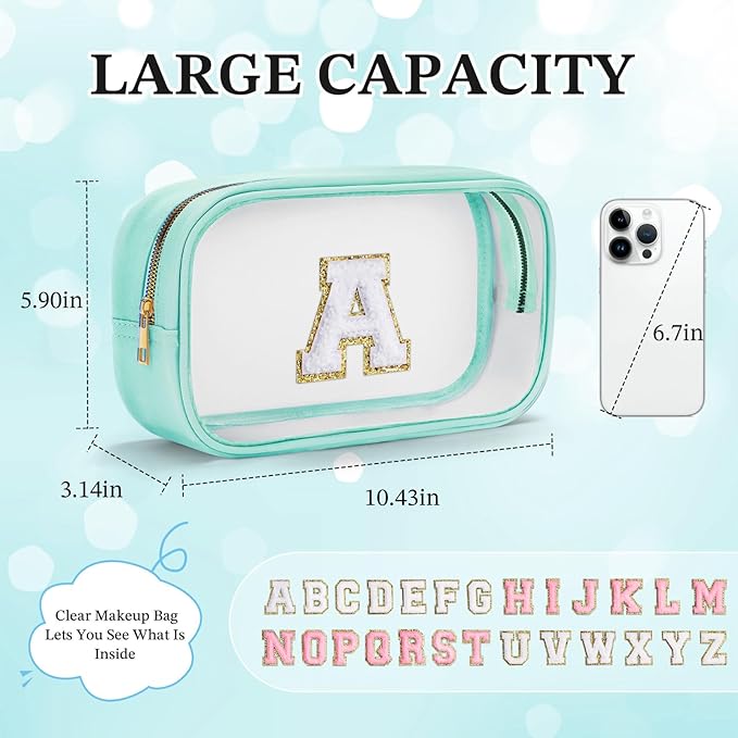 YOOLIFE Initial Make Up Bag Travel Toiletry Bag, Clear Makeup Bags Preppy Cosmetic Bags Organizer Travel Essentials Gifts for Women Teen Girlfriend Teacher Mom Birthday Girl Gift Makeup Case Blue M-BrightBean Baby