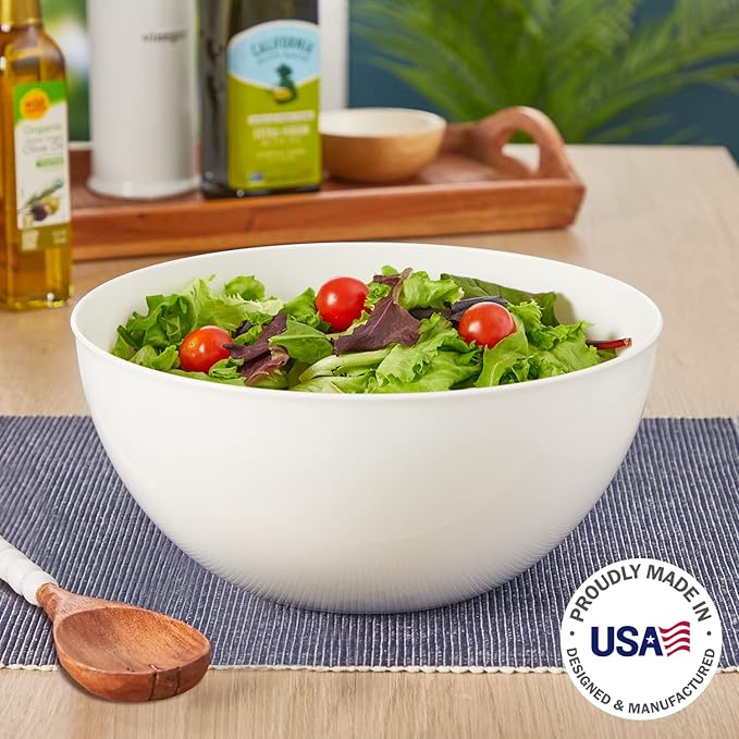 US Acrylic Vista White Plastic Salad and Serving 10-inch Bowls | set of 3 | Reusable, BPA-free, Made in the USA | 135 oz. capacity