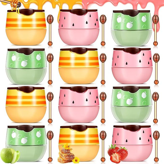 12 Pcs Bee Lip Balm Honey Pot with Brush Propolis Lip Mask Overnight, Moisturizing Hydrating Lip Sleeping Mask Prevention Dry and Cracked(Honey+Strawberry+Apple Lime)-BrightBean Baby