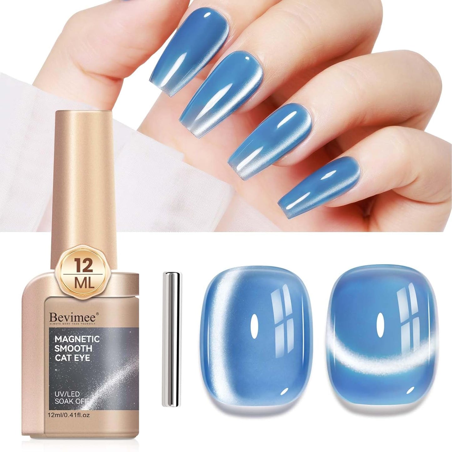 Moonlight Cat Eye Gel Nail Polish 12ML Blue Glitter Magnetic Gel Polish Velvet Ceramic Effect Crystal Shimmer Cateye Soak Off Manicure Salon At Home 1Pc-BrightBean Baby