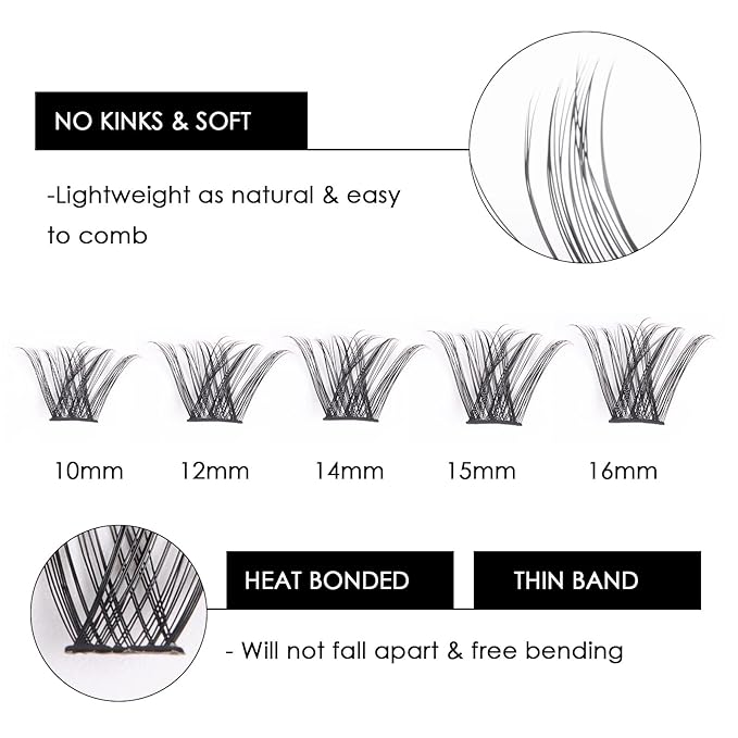 Cluster Lashes 72 Individual Lashes Clusters Eyelash Extensions False Eyelashes DIY Lash Extension Kit Reusable False Eyelashes Natural Look Mix 10-16mm C D Curl-DM01-BrightBean Baby