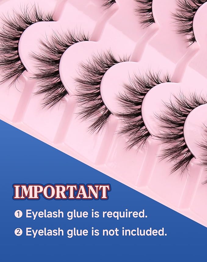 Lashes Natural Wispy Strip Eyelashes Natural Look Flared False Eye Lashes Soft Lash Fluffy Cat Eyelash 7 Pairs Everyday D05-BrightBean Baby