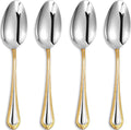 KEAWELL Pearl Edge 4-Piece Premium Spoon Set, 18/10 Stainless Steel, Fine Silverware Spoons with Refined Bead Design, Brightly Polished, Dishwasher Safe (Gold Accent, 9" Serving Spoons)