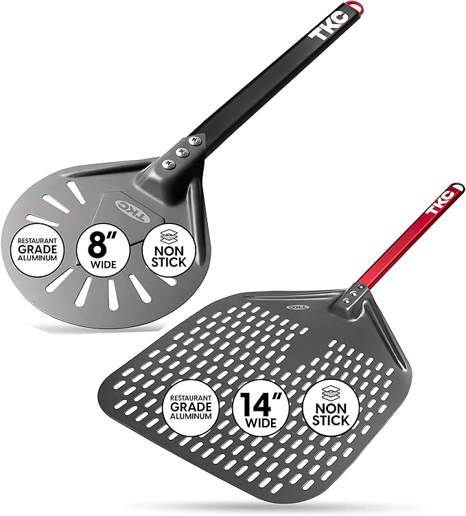 TKC Perforated Pizza Peel Bundle with 14 Inch XL Peel and 8" inch Pizza Turning Peel - Commercial Grade Pizza Spatula - Fits all 16 inch Pizza Ovens