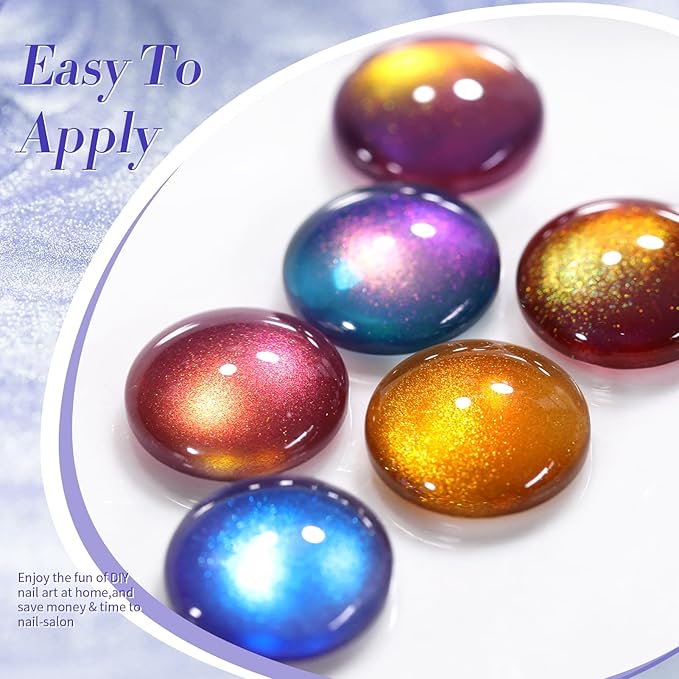 Born Pretty Cat Magnetic Eye Gel Nail Polish Glitter Auroras Magnetic Gel Polish Colorful Holographic Cat Magnetic Eye Nail Art Manicure DIY at Home 6PCS-BrightBean Baby