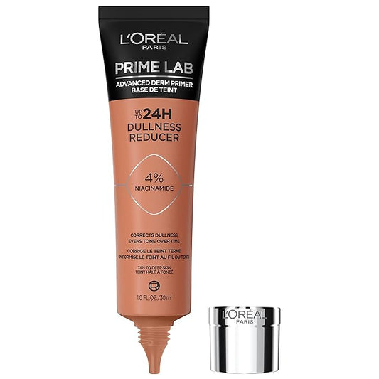L'Oreal Paris Prime Lab Up to 24H Dullness Reducer, Face Primer Infused with Niacinamide to Reduce Face Dullness and Extend Makeup Wear, 1.01 Fl Oz-BrightBean Baby