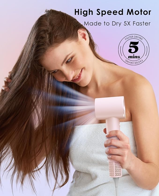 Hair Dryer with Diffuser for Curly Hair, Negative Ionic Hairdryer, High-Speed Blow Dryer with 110, 000 RPM Brushless Motor, Fast Drying Lightweight Travel Hairdryer, Low Noise Quiet Hair Dryers-BrightBean Baby