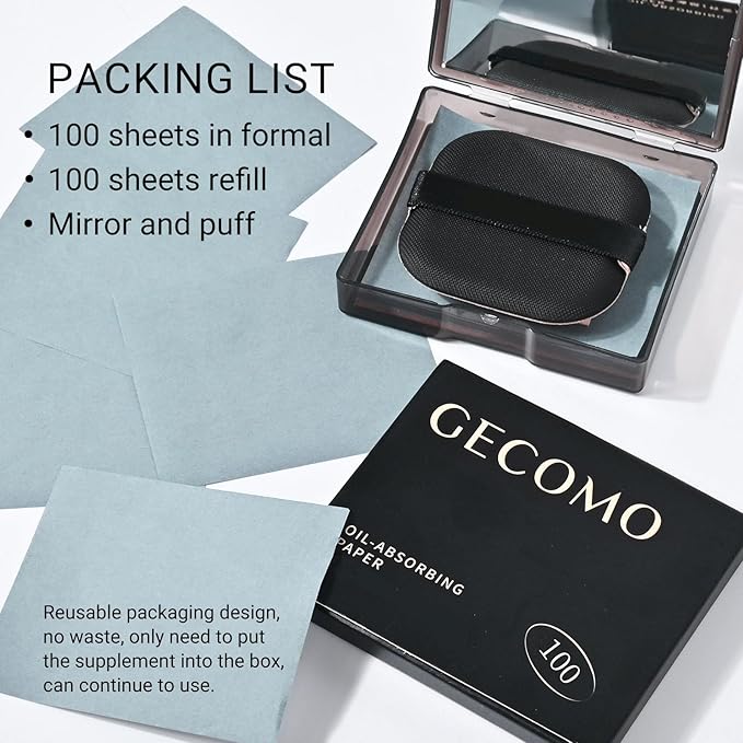 KYDA 200 Sheets Bamboo Charcoal Oil Blotting Paper with Mirror and Puff, Refills Included, Face Oil Absorbing Sheets, Makeup Friendly Oil Control Paper, Travel Size Oil Control Film-BrightBean Baby