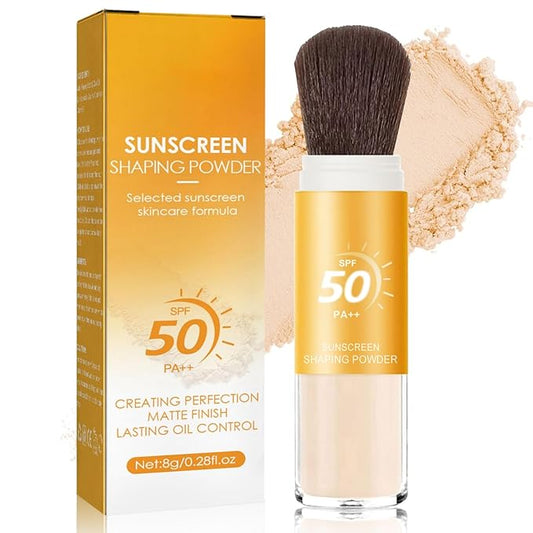 Mineral Sunscreen Setting Powder, SPF 50++ Mineral Setting Powder Sunscreen for Face with Soft Brush Powder Sunscreen for Scalp Matte Face Powder (1PC, 1.02 * 1.02 * 4.29)-BrightBean Baby