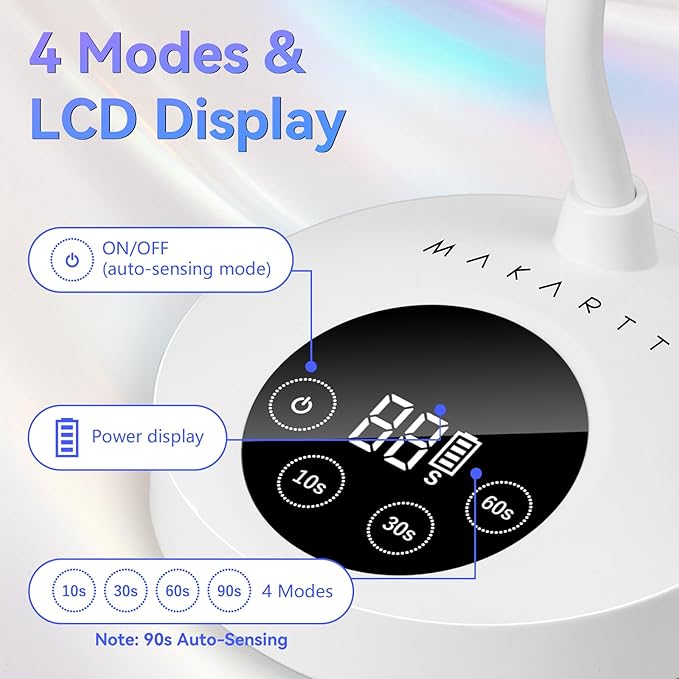 Makartt UV Nail Lamp: Mini UV Light for Gel Nails Polish Luminoza 30W Rechargeable LED Nail Light Nail Dryer with 4 Timers & Auto Sensor, Fast Curing Goosenecks Lamp for Home DIY Manicure-BrightBean Baby