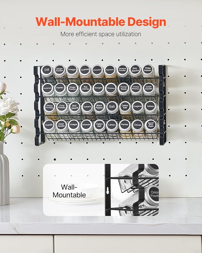 VEVOR Spice Rack Organizer for Cabinet, Spice Organizer with 36 Empty Spice Jars, Lids, Spice Labels, and Funnel Complete Set, Seasoning Organizer for Countertop, Kitchen, Pantry, Cupboard, 18x11 in