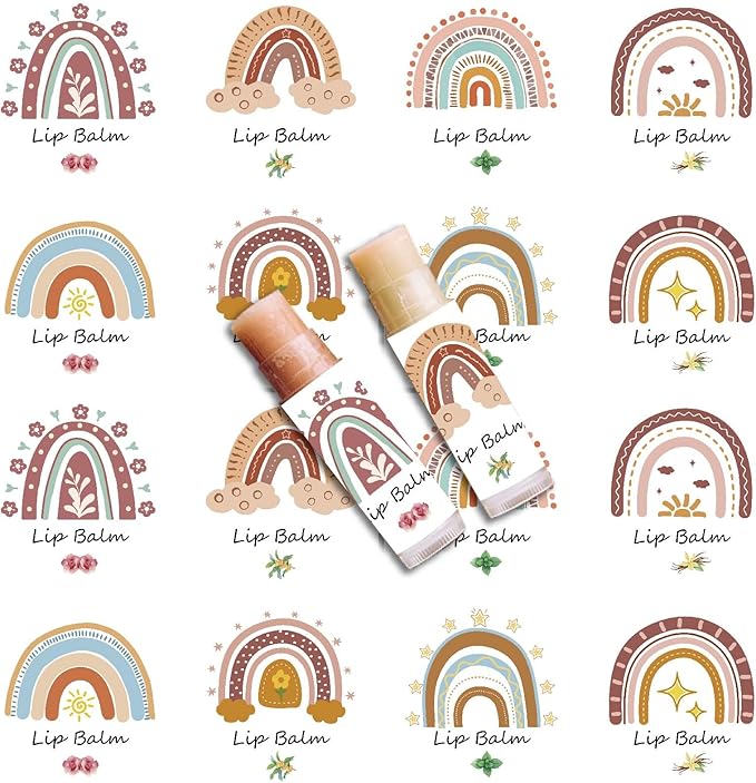 CRASPIRE 80Pcs 8 Styles Lip Balm Sticker Rainbow Self-Adhesive Homemade Lip Balm Labels Vintage Square DIY Label Stickers for Lip Balm Containers Cosmetics Lipsticks-BrightBean Baby