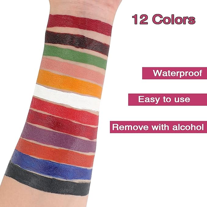 Depvision SFX 12 Color Flesh Tone Alcohol Activated Makeup Palette for Special Effects,Waterproof Skin Tone FX Makeup for Professional Makeup Artists Cosplay Halloween Theatrical Makeup