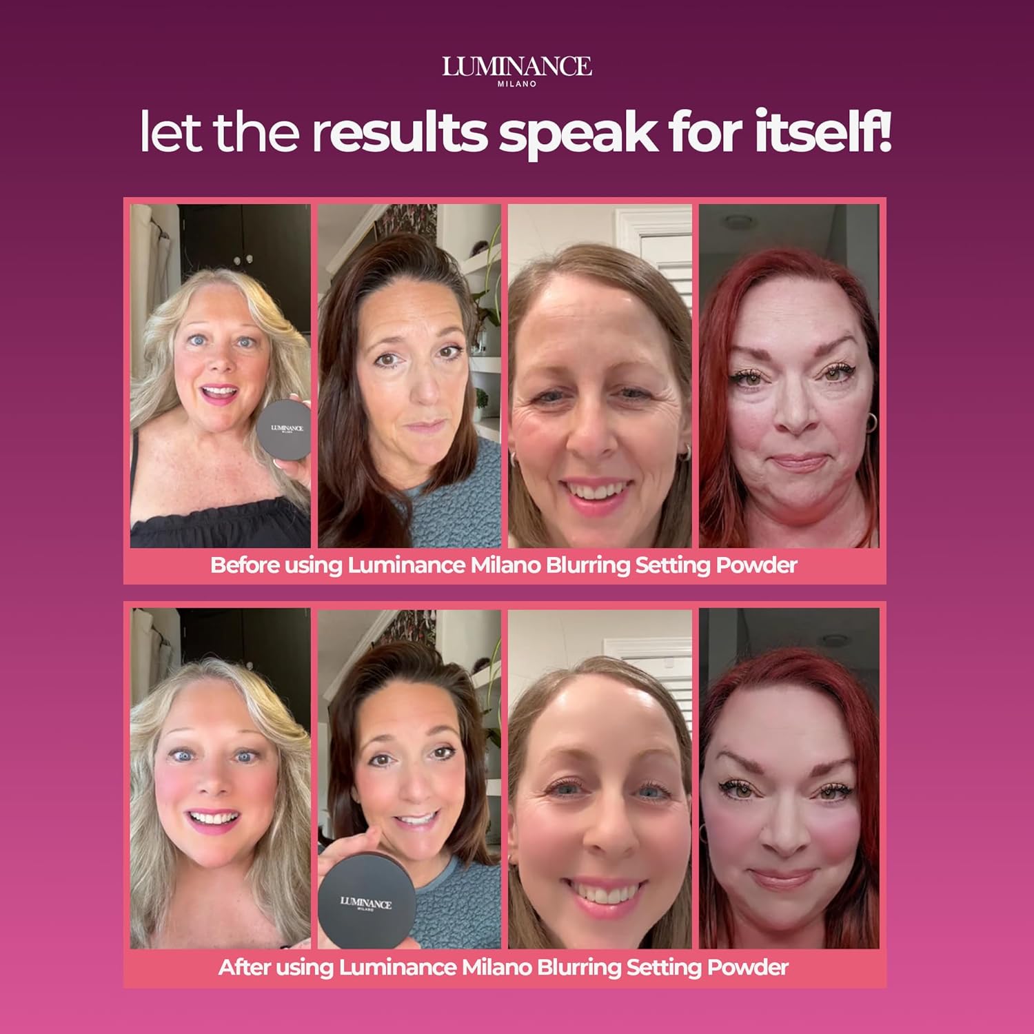 Original Luminance Milano Ultra Pink Powder Setting Powder Makeup – Mineral Loose Face Powder Makeup, Oil Control, Pore-Blurring, Matte Creaseless Baking, Ultra Pink-BrightBean Baby