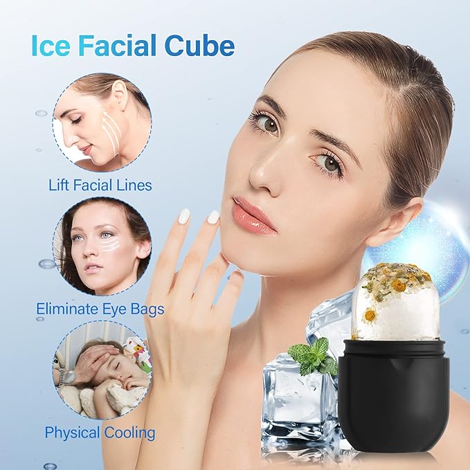 Ice Roller for Face Eye, Ice Roller Mold Face Skin Care Kit for Brighten Skin and Enhance Your Natural Glow Remove Fine Lines Shrink Pores Reduce Acne and Lubricate the Skin (Black)-BrightBean Baby