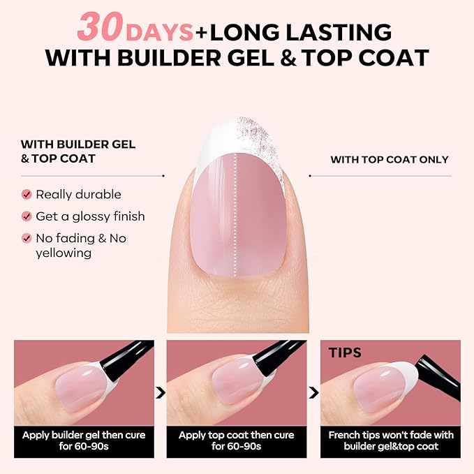 Modelones Gel Nail Kit, Press On Nails Kit with LED Light, 150 PCS Short Pink Almond, 15 Sizes French Tip Press on Nails, NailBoxie Pre-Colored Nail Tips for Easy DIY Nail Art-BrightBean Baby