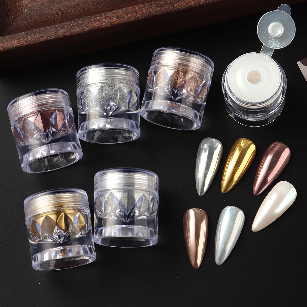 Chrome Nail Powder and 3D Nail Gel Kit, Metallic Mirror Glitter Effect Chrome Powder For Nail Art, Holographic Aurora Iridescent Dip Dust Pigment and 10g Sculpting Gel Set for Nail Decor DIY-BrightBean Baby