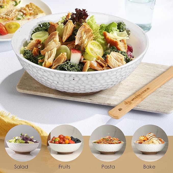 Wotalation Handmade Ceramic Large Serving Bowls, Salad Bowl set. Modern Kitchen Dishes for Dinner, Fruit, Salad. Oven, Dishwasher Safe, Vanilla White, 58 oz, 9.5" (1, 9.5“)