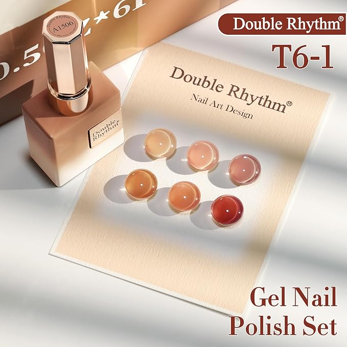 Double Rhythm 6 Pcs 15 ML Gel Polish Set Same Color Same Bottle Soak Off Gel Polish Kit Nail Art Manicure Salon DIY at Home for Women (Translucent Milky Brown Nude Orange Rose Red-T6-1)-BrightBean Baby