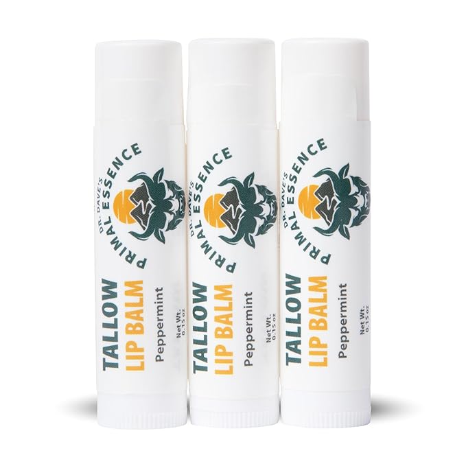 Moisturizing Tallow Lip Balm – Grass-Fed Beef Tallow with Organic Coconut Oil, Beeswax, and Vitamin E – Peppermint – Lip Balm Set – Travel Essential – 3-Pack-BrightBean Baby