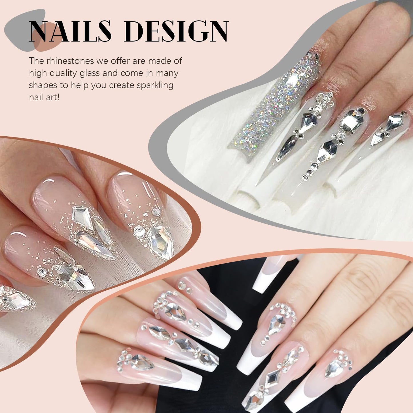 3220Pcs Silver Clear Nail Rhinestones 120Pcs Multi Shapes Glass Flatback Nail Gems + 3100Pcs 1.5-4mm Round Crystal with Rhinestones Glue Gel, Manicure Nail Charms Diamond Gemstones for Nail Art-BrightBean Baby