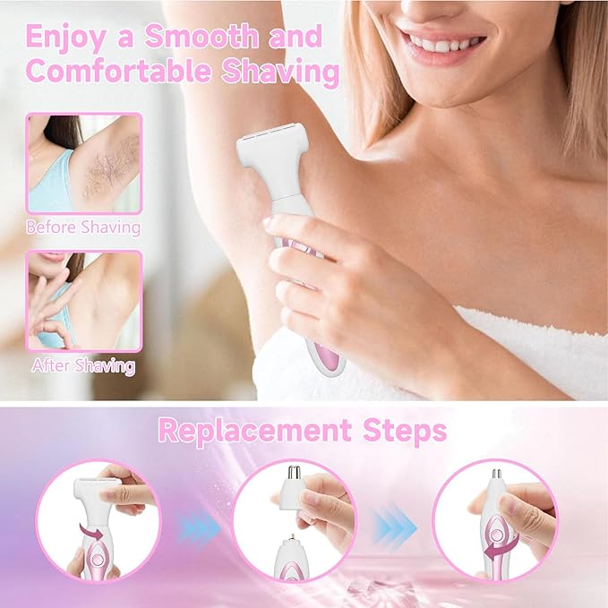 RUIM Electric Razors for Women, 4-in-1 Painless Bikini Trimmers with LED Display, Rechargeable Wet/Dry Body Razors for Arms, Legs, Pubic Hair, Face-BrightBean Baby