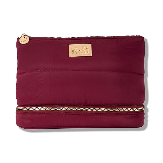 LAURA GELLER NEW YORK Quilted Makeup Bag with Brush Case, Burgundy - Toiletry Bag Organizer for Travel - Large Capacity Full Size Makeup Bag - Easy to Clean-BrightBean Baby