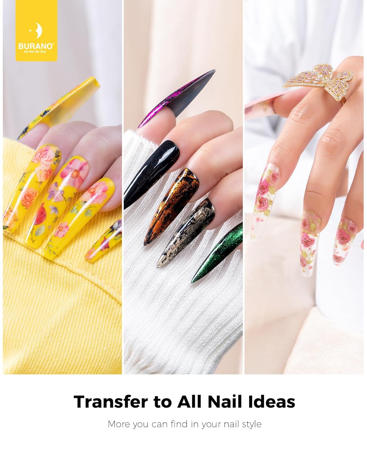 BURANO Nail Art Nail Foil Glue Gel, o.5 oz with 10PCS Foil Stickers Set Nail Foil Glue for Nails Foil Transfer Gel, Nail Design DIY UV LED Lamp Required (Design Foil 17)-BrightBean Baby