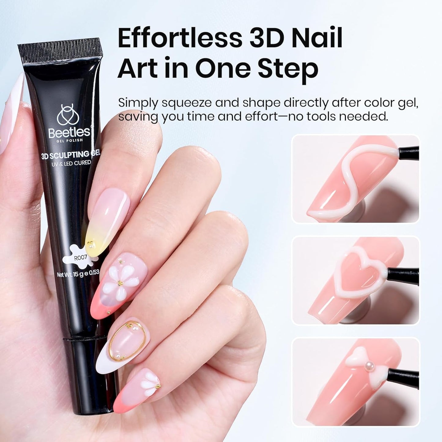 Beetles Sculpting Gel 3D Nail Art - Halloween White No Wipe Nail Polish 3D Rhinestone Building Multi-Function Drawing Gel for DIY Manicure Designs-BrightBean Baby