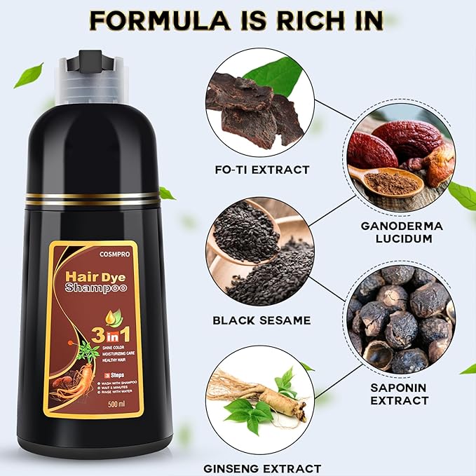 Hair Dye Shampoo Chestnut Brown Hair Color Shampoo for Gray Hair Coverage Herbal Hair Dye Shampoo 3 in 1 for Men and Women, Instant Color Shampoo-BrightBean Baby