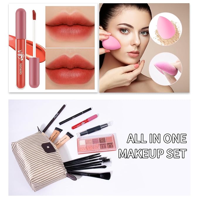 Makeup Kit For Girls Teens Women, Makeup Set, Makeup Present, Includes Eyeshadow Palette, Foundation, Eyebrow Pencil, Eyeliner, Lip Gloss, Counter Stick, Makeup Brush Set Bag & Sponge-BrightBean Baby